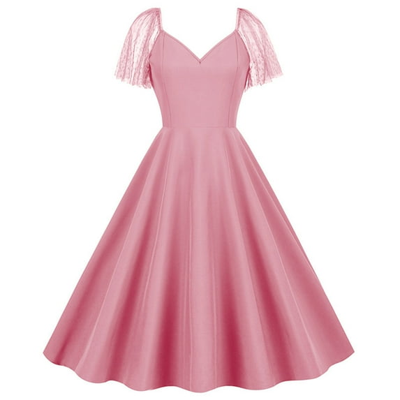 TAGOLD Womens Evening Dress,Summer Dress for Womens,Women's Solid Color Mesh Splicing Vintage Dress Puffy Dress