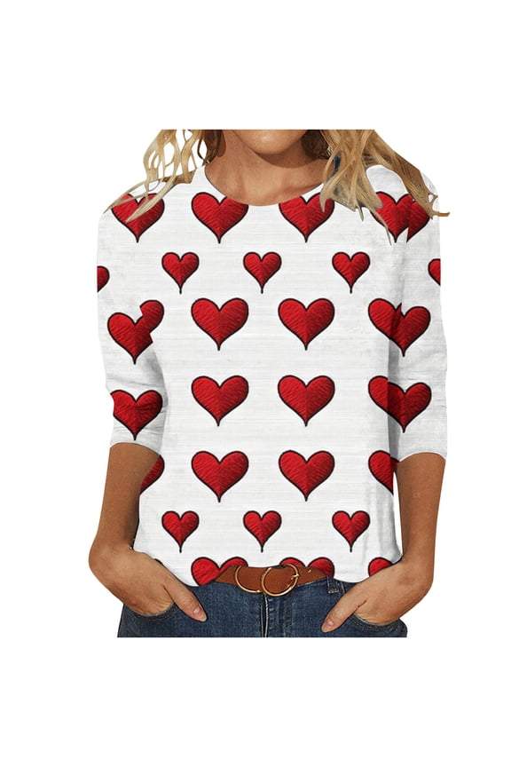 Summer Tops for Womens, Women's Fashion Three Quarter Sleeve Retro Round Neck Easter Printed Loose Tops Blouse