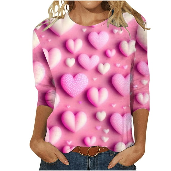 Valentine's Day Savings Clearance 2024! TAGOLD Summer Tops for Womens, Women's Fashion Three Quarter Sleeve Retro Round Neck Easter Printed Loose Tops Blouse