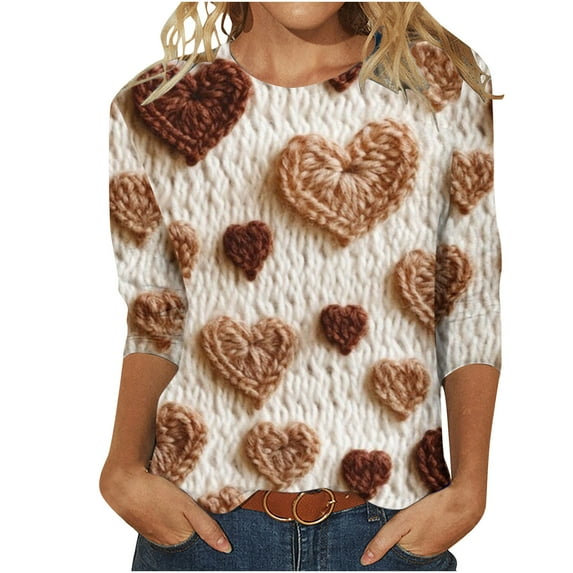 Valentine's Day Savings Clearance 2024! TAGOLD Summer Tops for Womens, Women's Fashion Three Quarter Sleeve Retro Round Neck Easter Printed Loose Tops Blouse