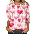 thumbnail image 1 of Valentine's Day Savings Clearance 2024! TAGOLD Summer Tops for Womens, Women's Fashion Three Quarter Sleeve Retro Round Neck Easter Printed Loose Tops Blouse, 1 of 4