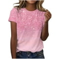 thumbnail image 1 of Valentine's Day Savings Clearance 2024! TAGOLD Summer Tops for Womens, Women's Casual Sparkling Crystal Printed Round Neck Short Sleeved Top, 1 of 4