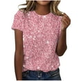 thumbnail image 1 of Valentine's Day Savings Clearance 2024! TAGOLD Summer Tops for Womens, Women's Casual Sparkling Crystal Printed Round Neck Short Sleeved Top, 1 of 4