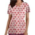 thumbnail image 1 of Valentine's Day Savings Clearance 2024! TAGOLD Women Scrub Tops, Print Scrub Tops, Women Valentine Day Short Sleeve V-neck Tops Printed Pockets Blouse Nursing, 1 of 5