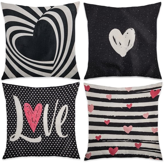 Valentine's Day Saying Throw Pillow Covers, 18 x 18 Inch Holiday es Hugs XOXO Love Heart Arrow Anniversary Wedding Cushion Case Decoration for Couch Sofa Set of 4 Style F