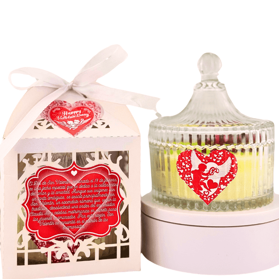 Valentine's Day Scented Candle Gift Set with Decorative Glass Jar and Gift Box, Romantic Love Design, Yellow