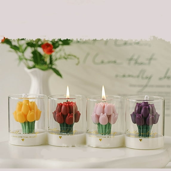 Valentine's Day Scented Cup Candle With Red Rose Bouquet Decor, Small Gift For Lovers Ideal For Couples, Romantic Home Decor & Gift Idea With Clear Glass Container, Aromatherapy