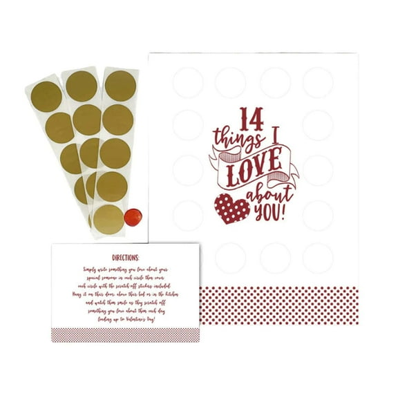 Valentine's Day Scratch Off Card, Romantic Gift Idea, 14 Things I Love About You Poster, 8.5x11 Inch Personalized Scratch-Off Stickers, Surprise Countdown to February 14 Celebration