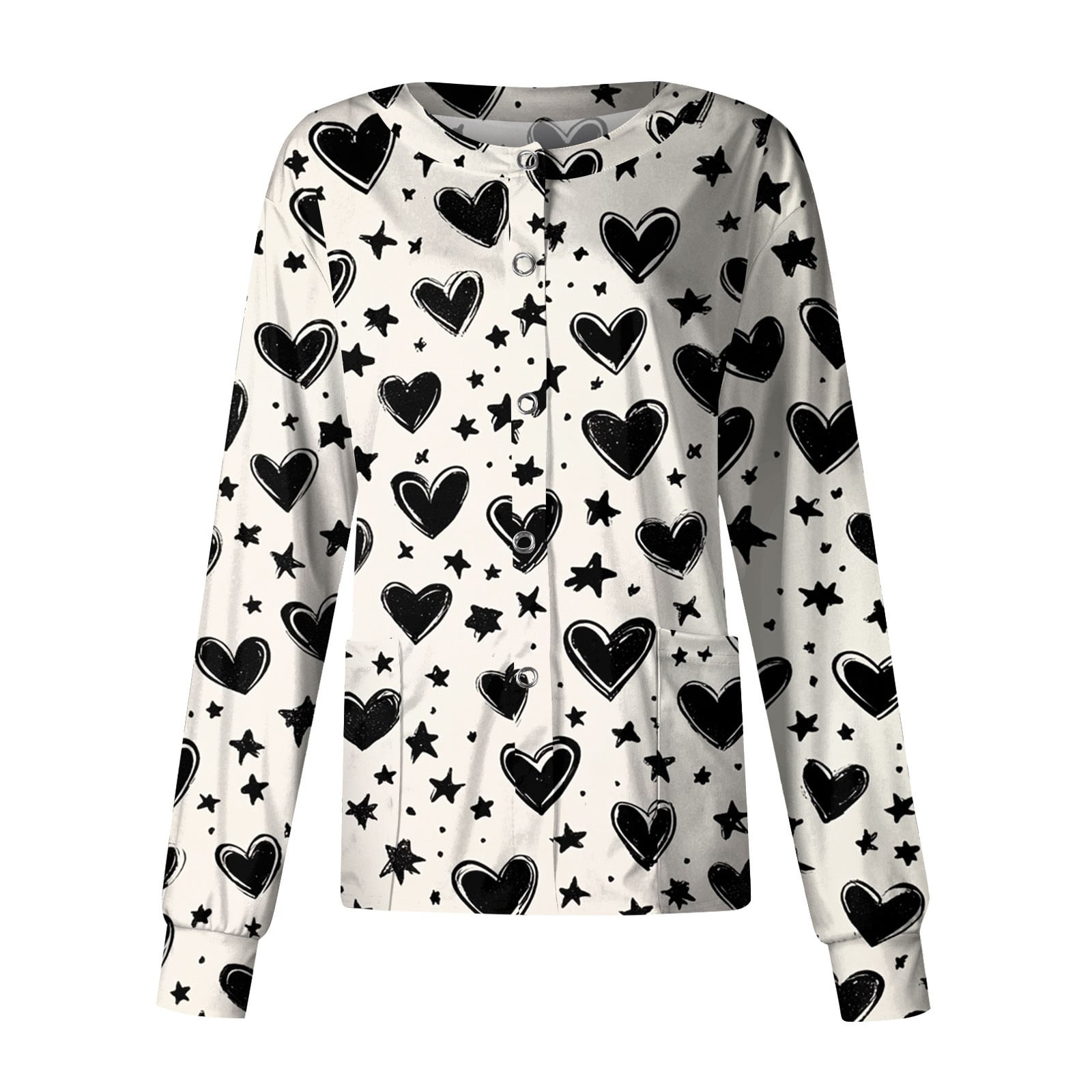 Valentine's Day Scrub Jacket for Women Snap Front Long Sleeve Nursing ...