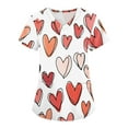 thumbnail image 1 of Valentine's Day Scrub Tops Women Love Heart Printed V Neck Breathable Scrub Tops Short Sleeve Professionals Soft Stretch T-Shirts with Pockets light pink Large, 1 of 4