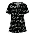 thumbnail image 1 of Valentine's Day Scrub Tops Women Love Heart Printed V-Neck Breathable Workwear Shirt Short Sleeve Professionals Soft Stretch T-Shirts with Pockets (White), 1 of 3