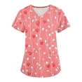 thumbnail image 1 of Valentine's Day Scrub Tops Women Print Love Heart Printed V-Neck Breathable Scrub Tops Short Sleeve Professionals Soft Stretch T-Shirts with Pockets wine Large, 1 of 4