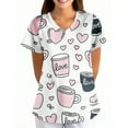 thumbnail image 1 of Valentine's Day Scrubs Top for Women Cute Love Heart Printed V-Neck Short Sleeve Scrub Top Valentine's Day Nurse Uniforms Workwear Tops with Pockets, 1 of 6