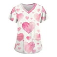 thumbnail image 1 of Valentine's Day Scrubs Top for Women Love Heart Printed Plus Size Scrubs Short Sleeve V-Neck Working Uniform Valentine's Day Caregiver T Shirts, 1 of 4