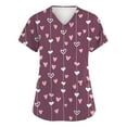 thumbnail image 1 of Valentine's Day Scrubs Top for Women Stretchy Vneck Short Sleeve Cute Heart Printed Shirts Valentine's Day Nursing Uniform Shirts Tops with Pockets, 1 of 5