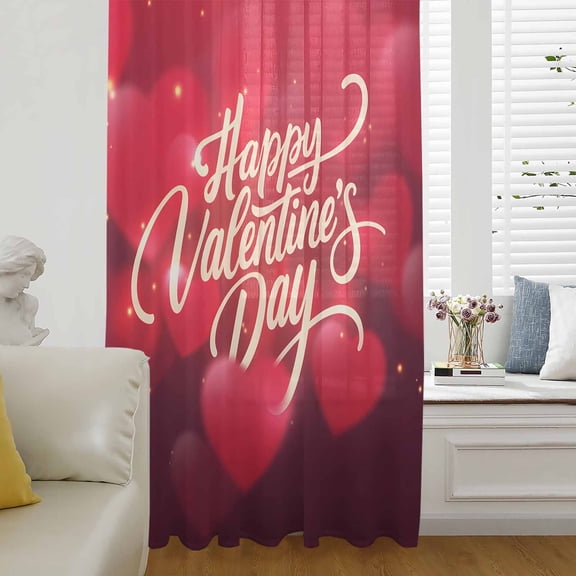 Valentine's Day Semi Sheer Curtains Drapes for Living Room, Bedroom, French Doors Window 63 Inches Long, Romantic Red Love Heart Gradient Rod Pocket Chiffon Curtain Drapery Voile Draperies Panel
