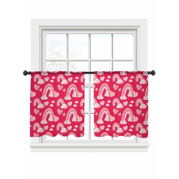 Valentine's Day Sheer Curtains 2 Panels Set Watercolor Spring Pink Rainbow Cloud Love Heart Rose Red Sheer Window Curtains Light Filtering Rod Pocket Voile Drapes for Bedroom Living Room 52"x54"