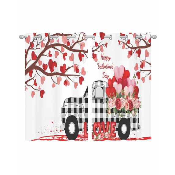 Valentine's Day Sheer Curtains 45 Inch Length 2 Panels Set for Living Room/Bedroom, Love Tree Branches Truck Roses Buffalo Plaid Kitchen Curtains Grommet Curtains Window Treatments 42"x45"x2