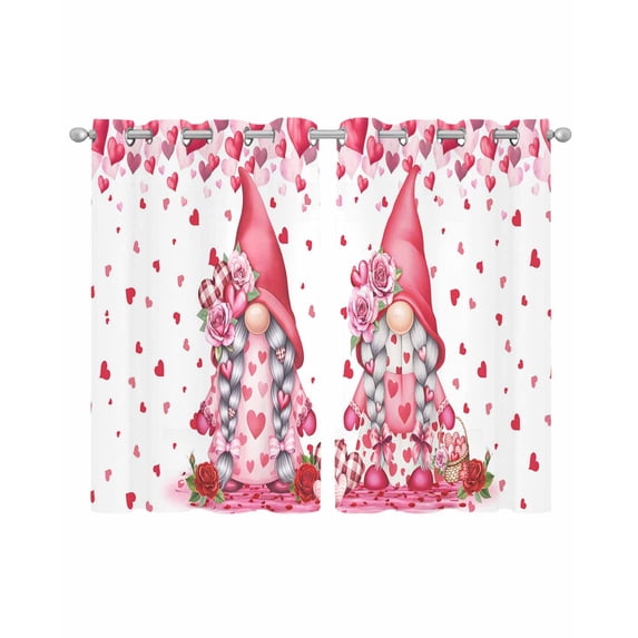 Valentine's Day Sheer Curtains 54 Inch Length 2 Panels Set for Living Room/Bedroom, Pink Love Gnomes Roses Romantic White Kitchen Curtains Grommet Semi-Sheer Curtains Window Treatments 42"x54"x2