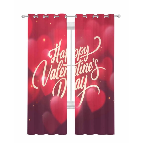 Valentine's Day Sheer Curtains 63 Inch Length 2 Panels Set for Living Room/Bedroom, Romantic Red Love Heart Gradient Kitchen Curtains Grommet Semi-Sheer Curtains Drapes Window Treatments 42"x63"x2
