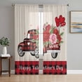 thumbnail image 1 of Valentine's Day Sheer Curtains 63 Inch Length 2 Panels Set, Red Roses Truck Black Red Plaid Rustic Voile Window Treatment Rod Pocket Curtains Sheers Drapes for Bedroom/Living Room/Kitchen 52x"63"x2, 1 of 7