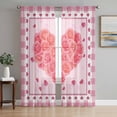 thumbnail image 1 of Valentine's Day Sheer Curtains 63 Inch Length 2 Panels Set Window Treatments, Pink Roses Sweet Love Heart Buffalo Plaid Rod Pocket Semi Curtains for Living Room/Bedroom/Kitchen Décor, 104"W x 63"L, 1 of 7