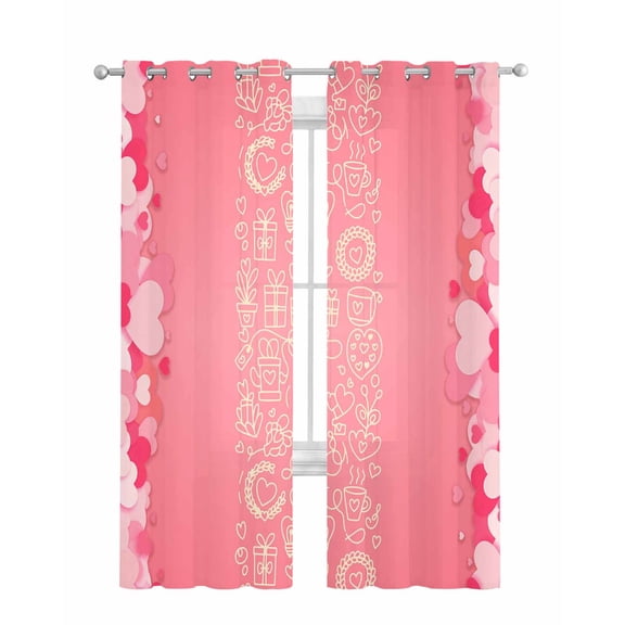 Valentine's Day Sheer Curtains 84 Inch Length 2 Panels Set for Living Room/Bedroom, Pink Love Paper Cuttings Romantic Kitchen Curtains Grommet Semi-Sheer Curtains Drapes Window Treatments 52"x84"x2