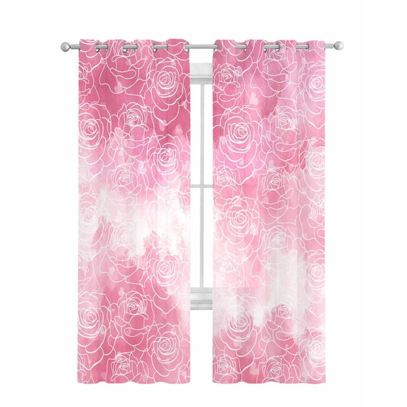 Valentine's Day Sheer Curtains 84 Inch Length 2 Panels Set for Living Room/Bedroom, Watercolor Roses Floral Ombre Romantic Kitchen Curtains Grommet Semi-Sheer Curtains Window Treatments 52"x84"x2