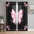 thumbnail image 1 of Valentine's Day Sheer Curtains 84 Inch Length 2 Panels Set Window Treatments, Pink Bowknot Ribbon on Black Mother's Day Rod Pocket Semi Curtains for Living Room/Bedroom/Kitchen Décor, 104"W x 84"L, 1 of 7