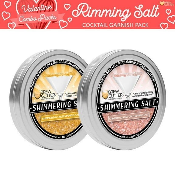 Valentine's Day Shimmer Rimming Salt February Feelings Combo 2 Pack (4oz each) for Cocktails, Mocktails, Beer and Soda!