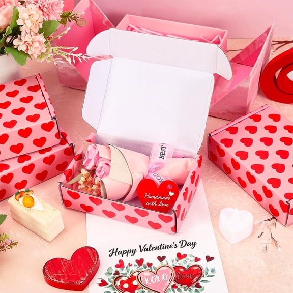 Valentine's Day Shipping Boxes Mailing Box Red Pink Heart Corrugated Cardboard Box Mailers for Packaging Gift Wrap Craft Small Business