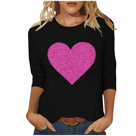 Valentine's Day Shirt 3/4 Sleeve Tops for Women Trendy Womens V Neck T Shirts Loose Fit Button Down Shirts for Women Comfy Flash