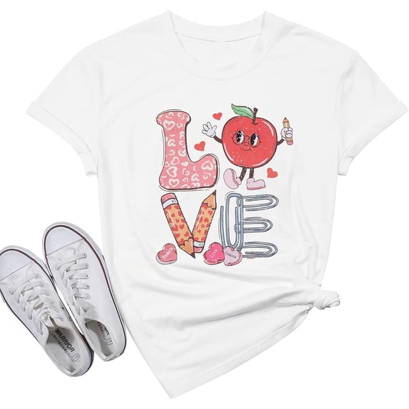 Valentine's Day Shirt Woman Love Valentine Teacher Shirts Love Heart Graphic Tshirt Casual Short Sleeve Tee Tops