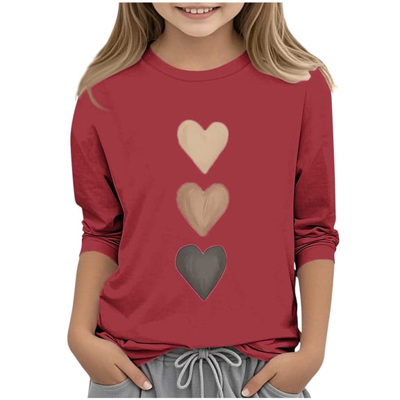 Valentine's Day Shirt for Girls Graphic Pollover Shirts Fashion Casual Crew Neck 3/4 Sleeve Tops Trendy Size 3-12