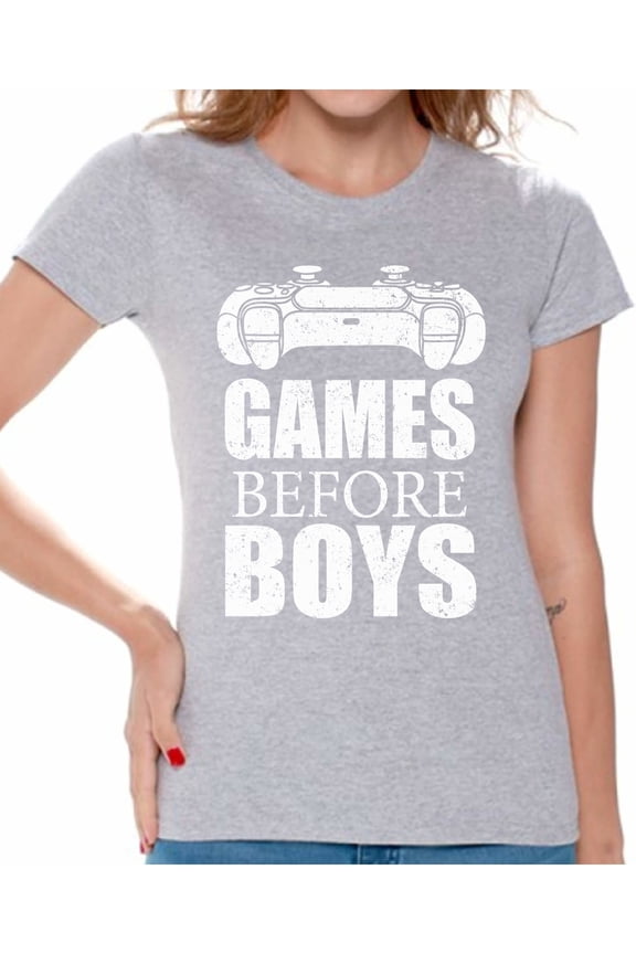 Valentine's Day Shirt for Her Games Before Boys Sarcastic Anti Valentine Nerd Women T-Shirt Geek Gifts Novelty Tees