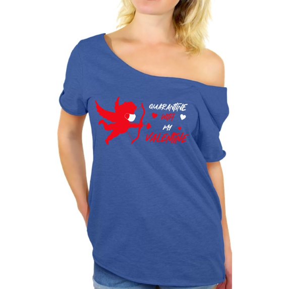 Valentine's Day Shirt for Women Cupid in Mask My Valentine 2021 Women Tees Graphic Off Shoulder T-Shirt Gifts for Her