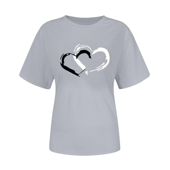 Valentine's Day Shirt for Women Heart Graphic Tee Relaxed Fit Soft Stretchy Heather Gray Casual Gift for Her,Size 2XL