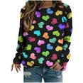 thumbnail image 1 of Valentine's Day Shirt for Women Love Heart Print Long Sleeve Tops Casual Loose Crewneck Sweatshirt Graphic Gift Blouses, 1 of 5