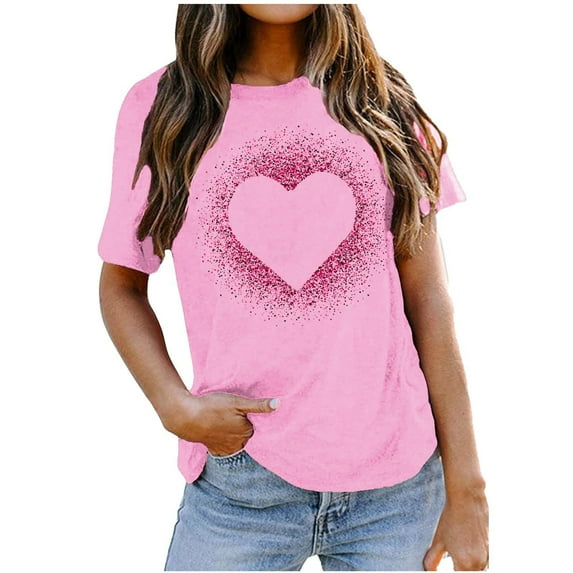 Valentine's Day Shirt for Womens Dressy Casual T-Shirt Love Heart Printed Shirts Short Sleeve Graphic Tees Tunic Tops