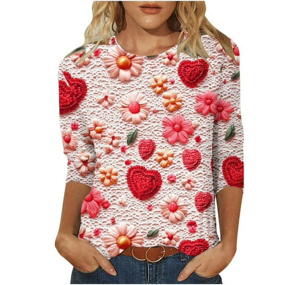 Valentine's Day Shirts Women Cute Love Heart Tops Valentines Gifts for Women Girlfriend Wife Graphic Tees (L, Pink 03)