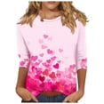 thumbnail image 1 of Valentine's Day Shirts for Women Cute Heart Tees Crewneck 3/4 Sleeve Tops Fashion Summer Tshirts, 1 of 5