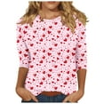 thumbnail image 1 of Valentine's Day Shirts for Women Cute Heart Tees Crewneck 3/4 Sleeve Tops Fashion Summer Tshirts, 1 of 5