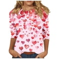 thumbnail image 1 of Valentine's Day Shirts for Women Cute Heart Tees Crewneck 3/4 Sleeve Tops Fashion Summer Tshirts, 1 of 5
