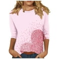 thumbnail image 1 of Valentine's Day Shirts for Women Cute Heart Tees Crewneck 3/4 Sleeve Tops Fashion Summer Tshirts, 1 of 5