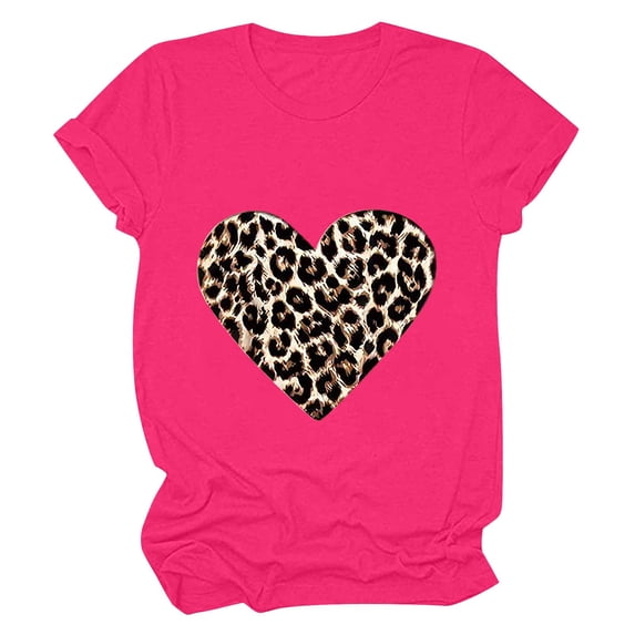 Valentine's Day Shirts for Women Love Heart Graphic T-Shirts Short Sleeve Teacher Valentines Gift Tee Cute Tops (L, B Hot Pink)