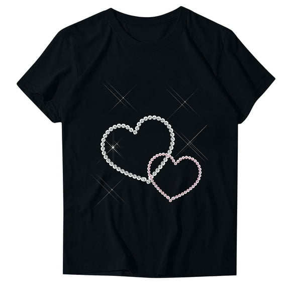 Valentine's Day Shirts for Womens 2024 Cute Heart Love T-Shirts Graphic Basic Tee Short Sleeve Tops