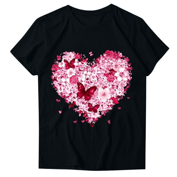 Valentine's Day Shirts for Womens 2024 Cute Heart Love T-Shirts Graphic Basic Tee Short Sleeve Tops