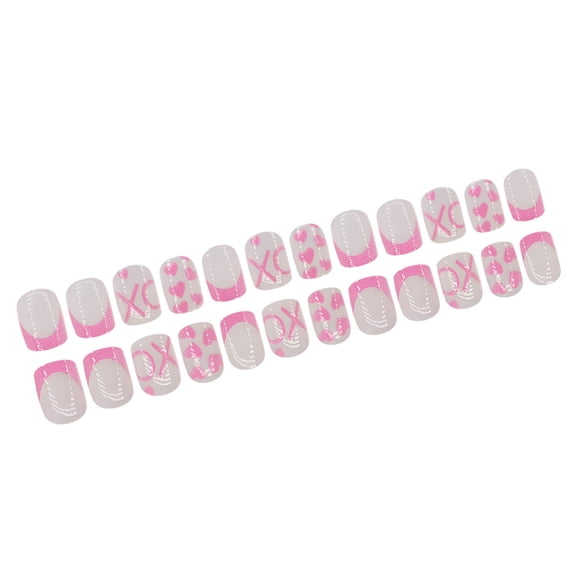 Valentine's Day Short Square False Nails Heart And Letter Designs on Nails Artificial Nails 24Pcs