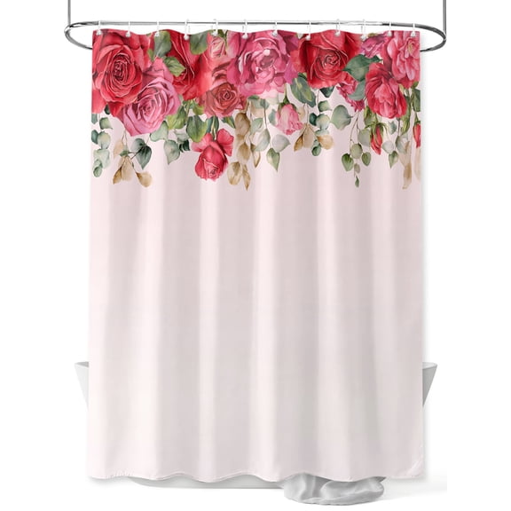 Valentine's Day Shower Curtain 36"W x 72"L Romance Roses Flowers Pink Gradient Fabric Shower Curtains Set with Hooks Water Repellent Bathroom Curtains Machine Washable Bathroom Accessories