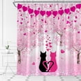 thumbnail image 1 of Valentine''s Day Shower Curtain Black Pink Cat Heart Floral Romantice Sweet Couple Hot Pink Fabric Bathroom Curtain Set with Hooks(70" WX70 H), 1 of 4
